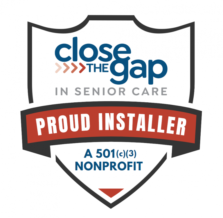 Close the Gap in Senior Care proud installer badge